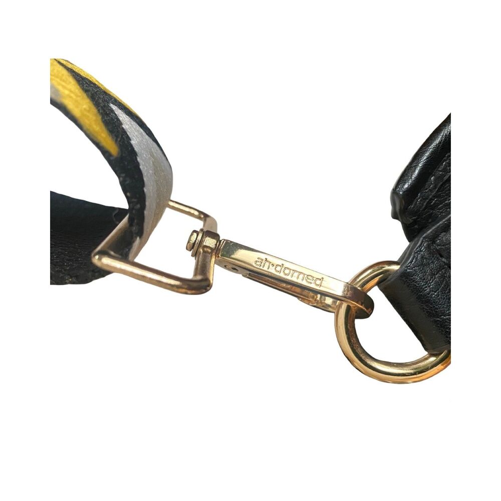 AhDorned Black Vegan Messenger Crossbody Yellow Geometric Guitar Style Strap - Picture 6 of 12